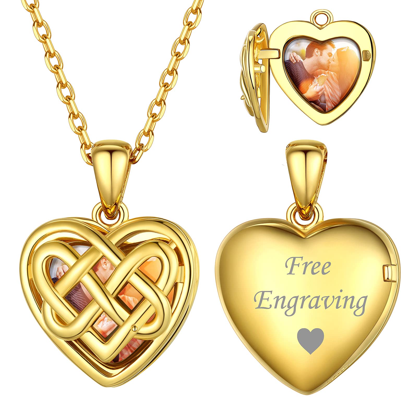 ChicSilver Collana con Foto Incisione Cuore Portafoto in Argento 925 e Oro