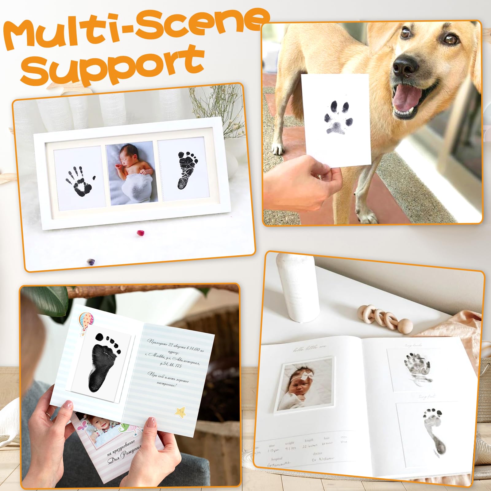 Kit Empreinte Main Pied Bébé, Encre Empreinte Bébé, Animaux, Noir 3 Pièces