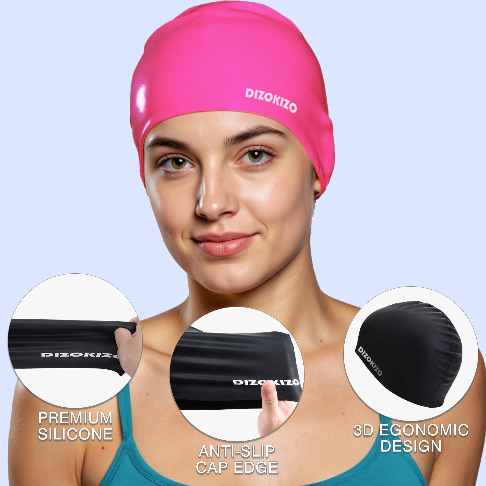 Bonnets de Bain en Silicone Anti-glissants pour Adultes Cheveux Longs et Courts, Lot de 2