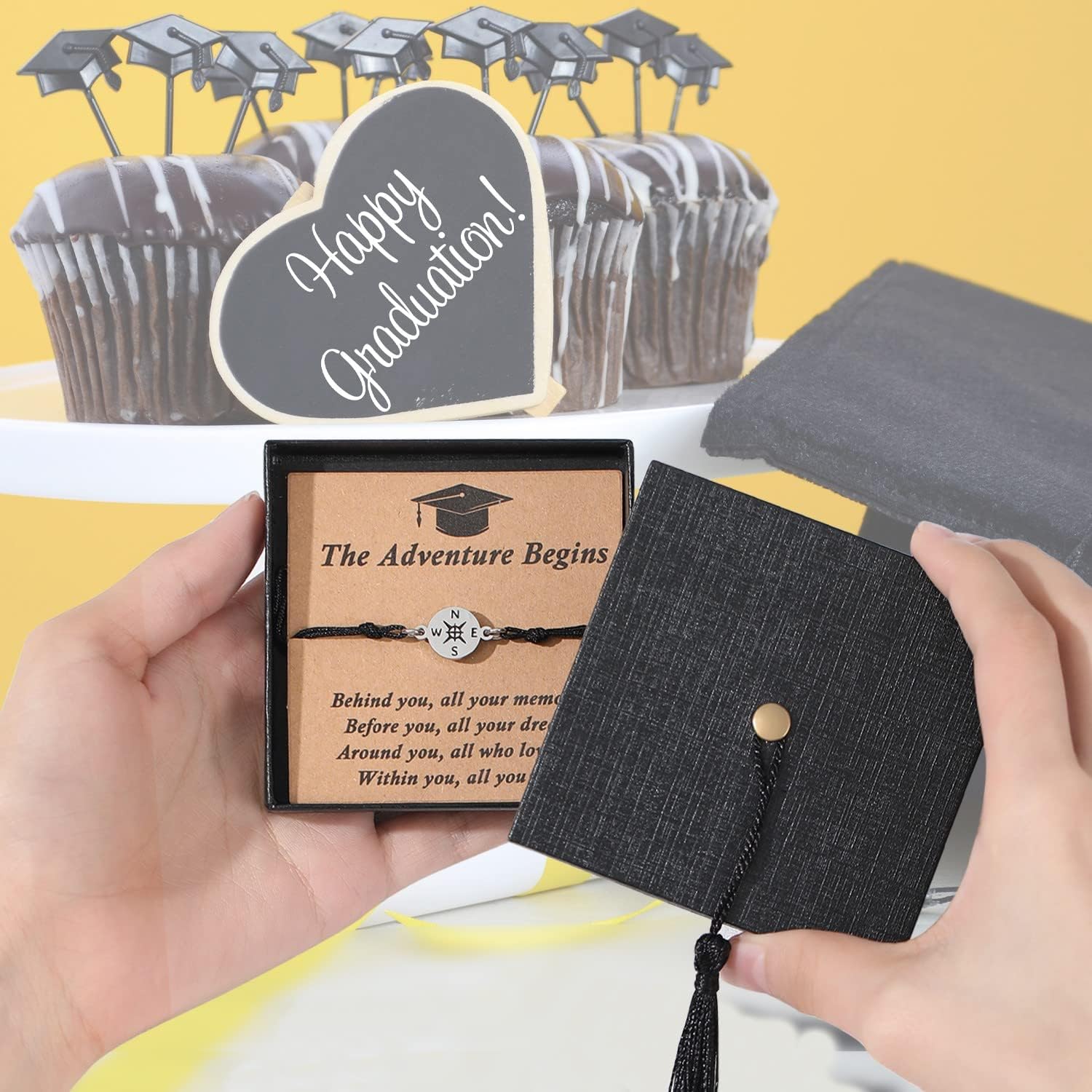 SAM & LORI Unique Grad Cap Box 2026 Graduation Gifts for Her/Him - Adjustable Unisex Bracelet for Primary/Middle School/High School/College Grads