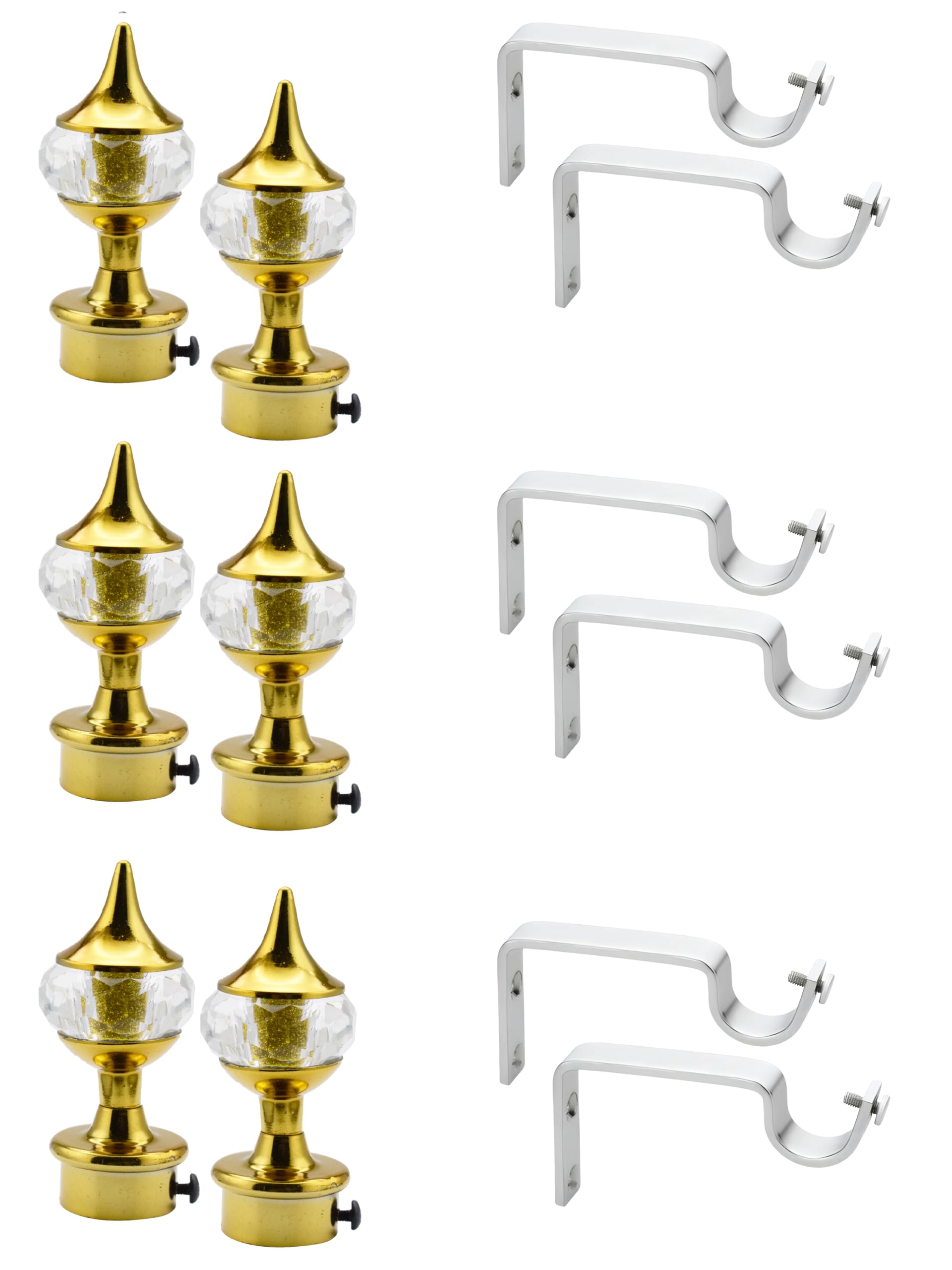 RAB Curtain Bracket with Centre Supporter, Accessories for Door and Window Rod Support Fittings (Code:- BKT Diamond, Color- Full Gold, Pack of 3 Pair with 6 PCS Center Supporter)-image-1