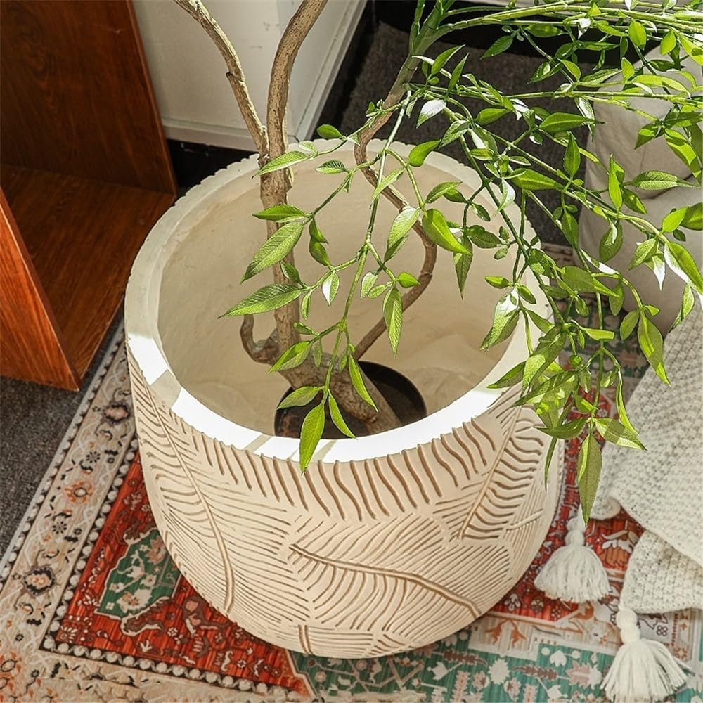 Doniczka Błoto magnezowe Extra Large Średnica 35 cm Większa okrągła doniczka do wnętrz Salon Balkon Podłoga Mała doniczka na drzewo Doniczka(Beige)