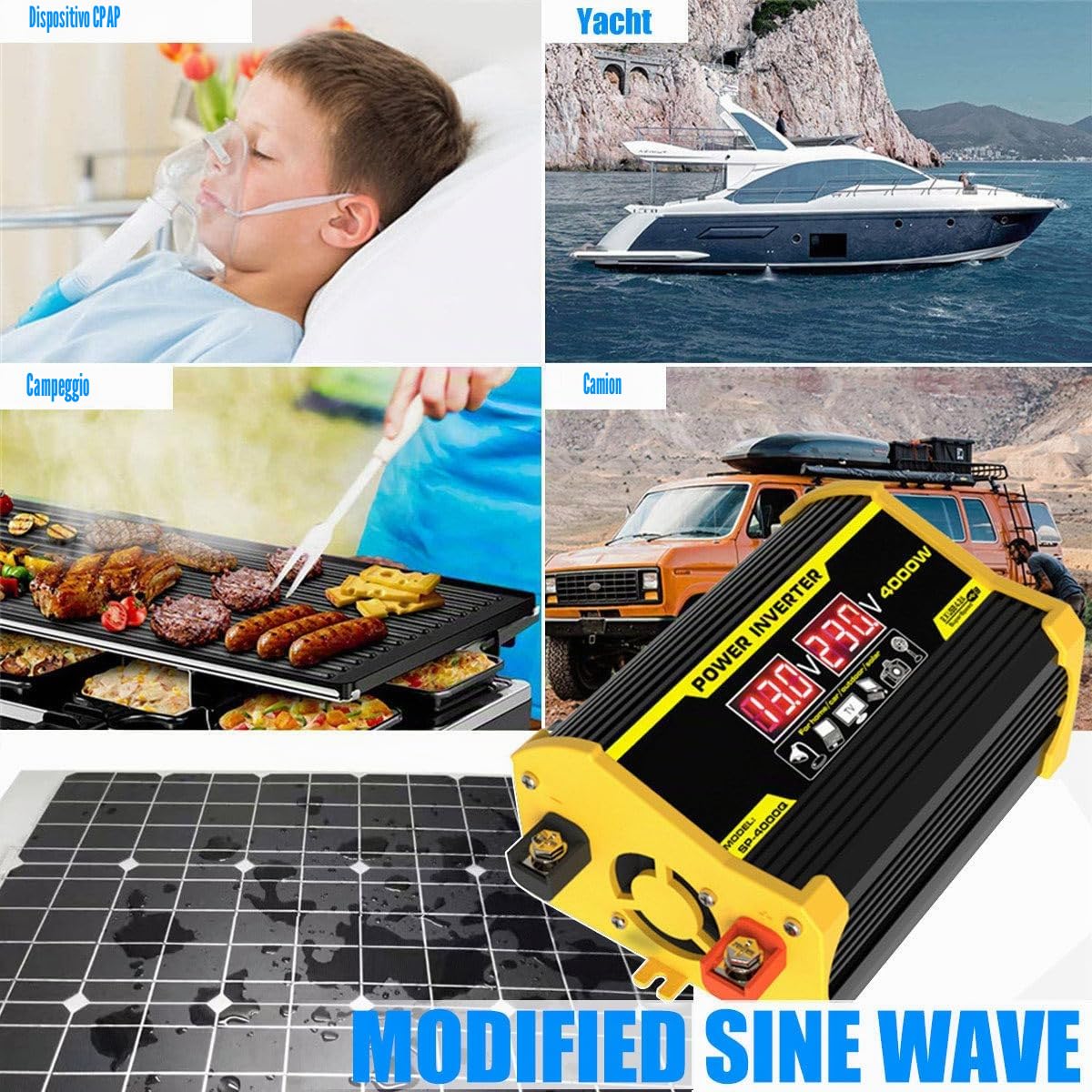 Kit Completo di Pannello Solare con Inverter da 400W/Regolatore di Carica Solare da 30A/Pannelli Solari da 18W, per Uso Esterno in Auto, Camper E Barche Black-220V