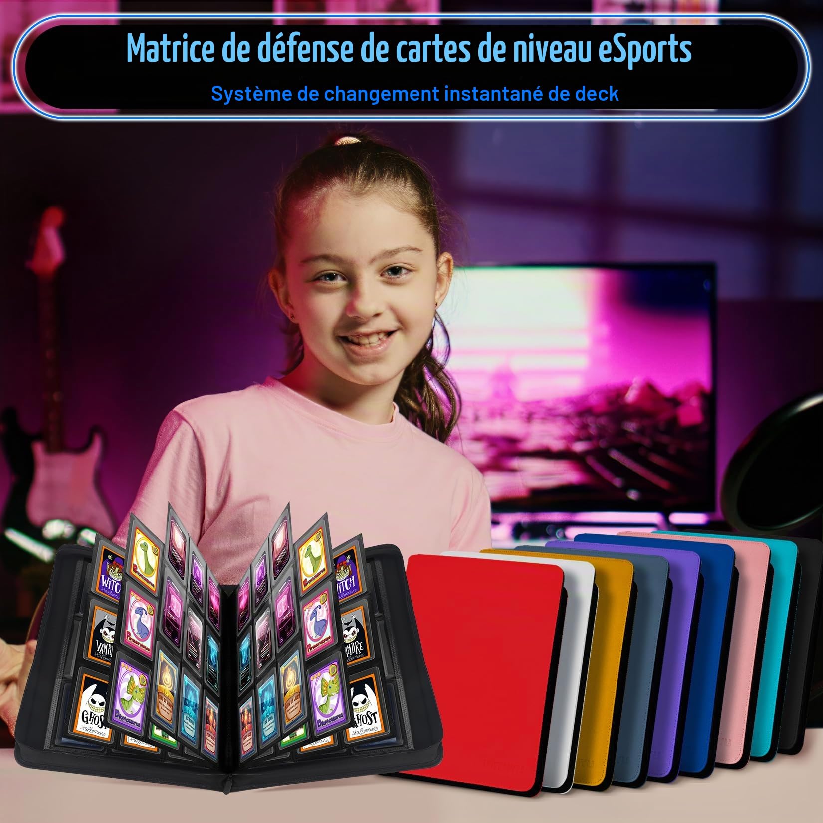 Album de Protection Toploader pour 288 Toploaders - Grande Capacité 9 Emplacements, Zippé Sans Anneaux Classeur Collection Toploader pour Cartes de Sport, Football, Collection (Bleu Foncé)