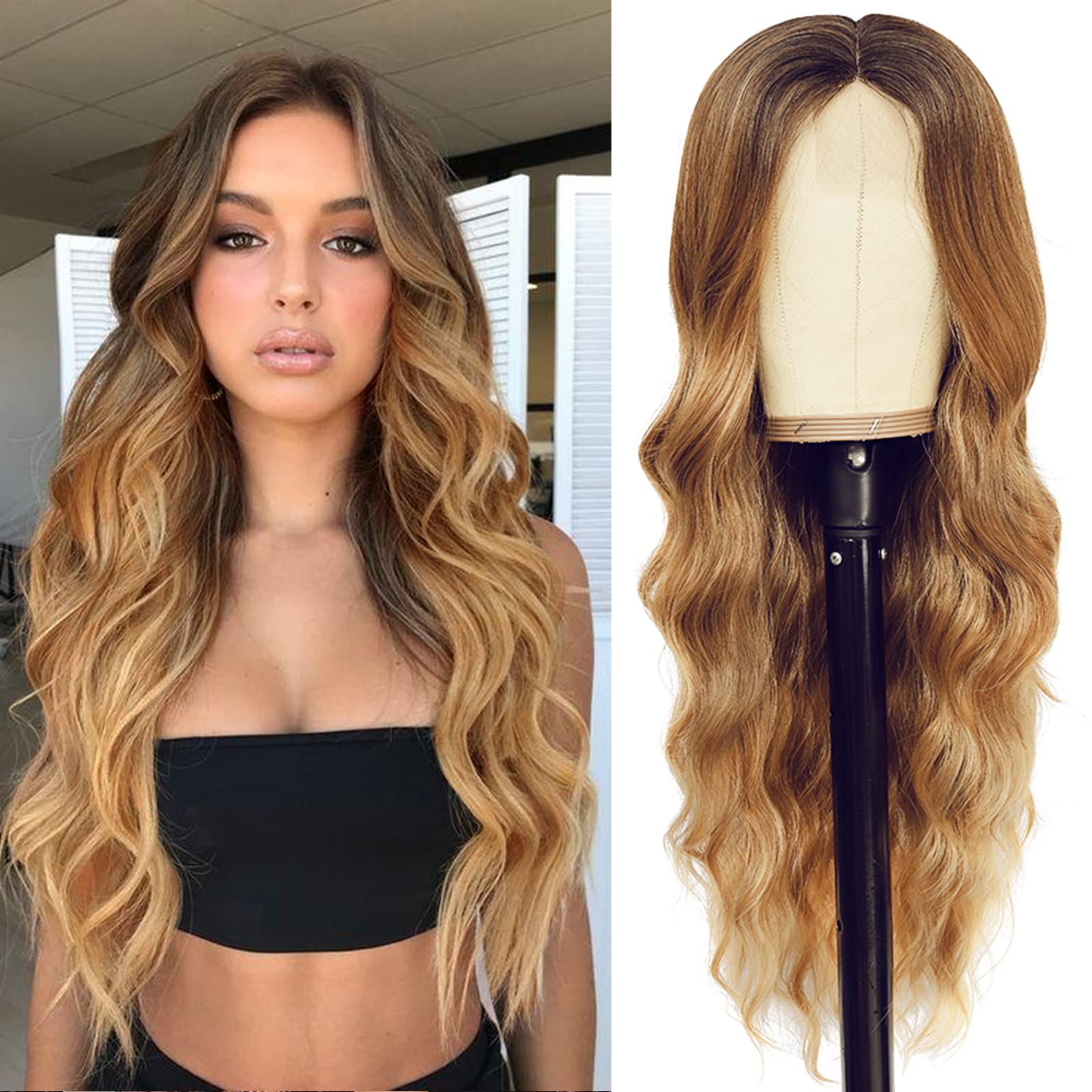 NAYOO Long Ombre Honey Blonde Wavy Wig for Women