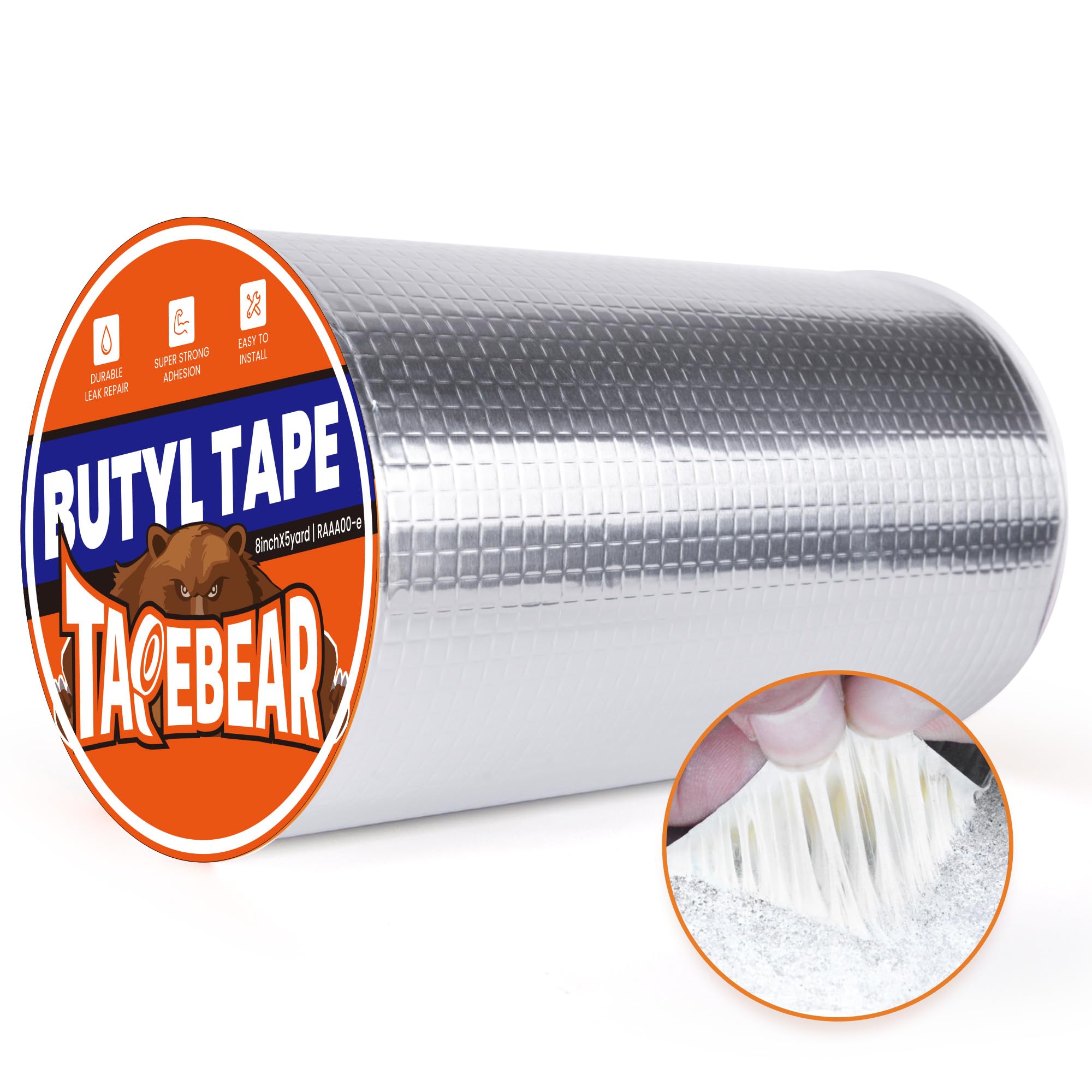 TAPEBEAR Butyl Tape 8inch x16feet, Aluminum Duct Sealing Tape Waterproof Sealant Repair Tape for RV Roof, Boat and Pipe Sealing, Glass & EDPM Roof