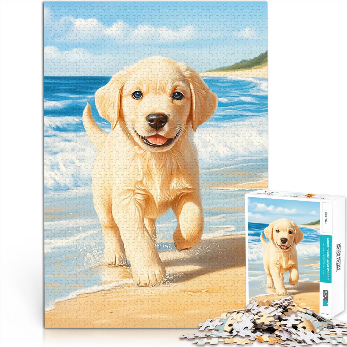 Cucciolo di Labrador Retriever sulla spiaggia puzzle 2000 pezzi per adulti apprendimento educativo con pezzi completamente interconnessi di forma casuale 70x100cm