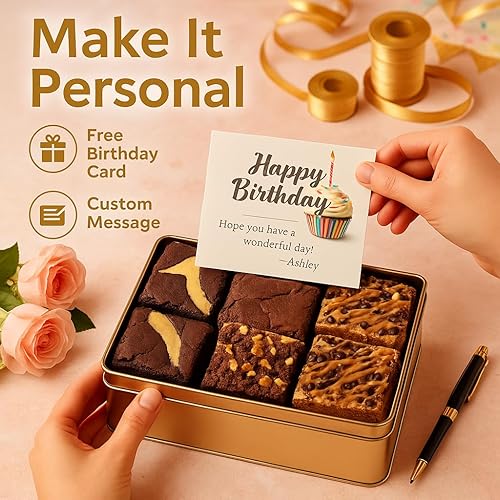 Miniatura 4 de Dulcet Gift Baskets Surtido de brownie de chocolate de cumpleaños delicioso, bocadillos recién horneados, chocolate, queso, nuez, chispas de