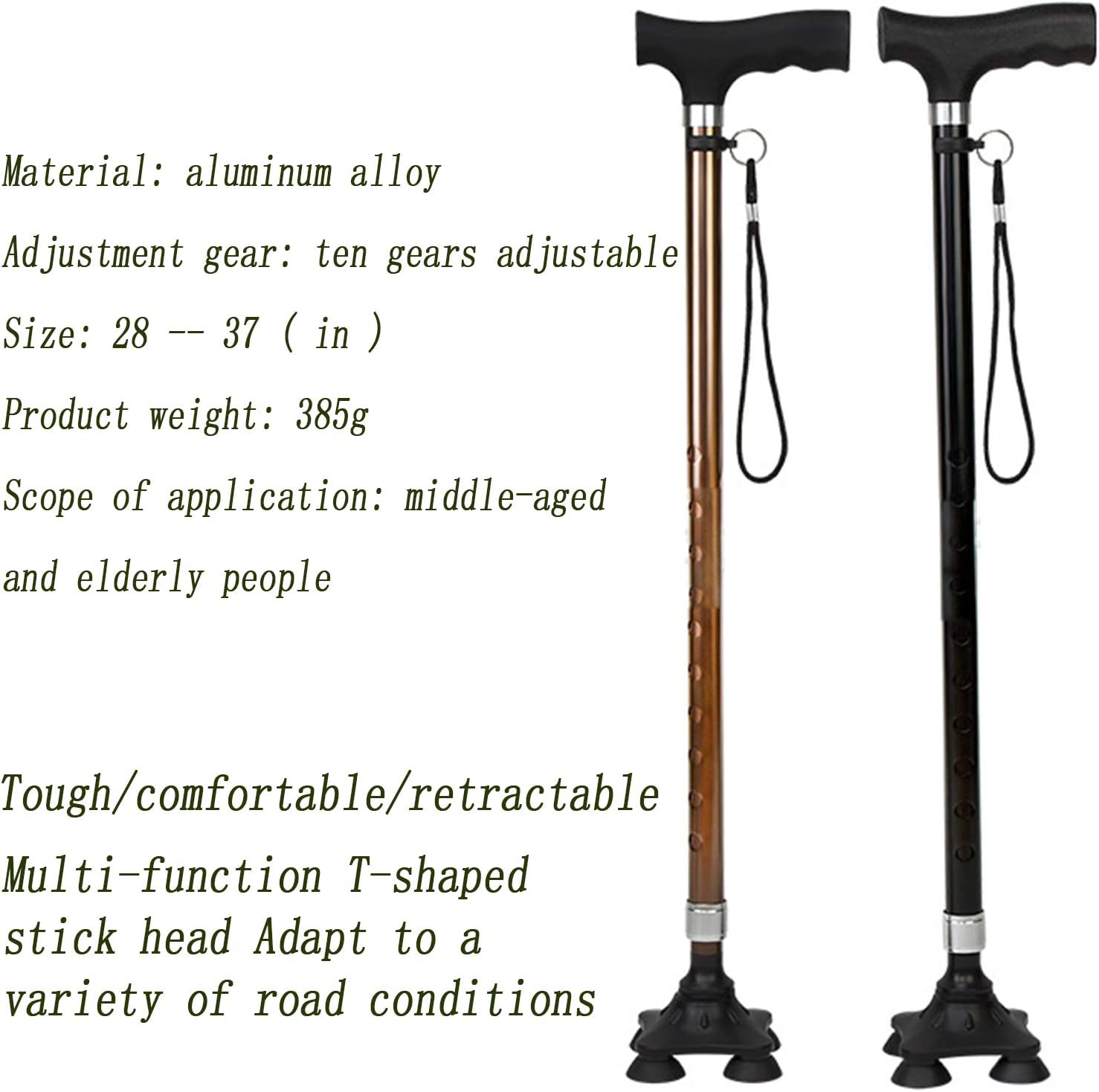 Adjustable Crutches for Men and Women, Light Andng Four-Legged Crutches-Walking Aids for The Elderly, The Elderly and The Disabled/Black (Black)