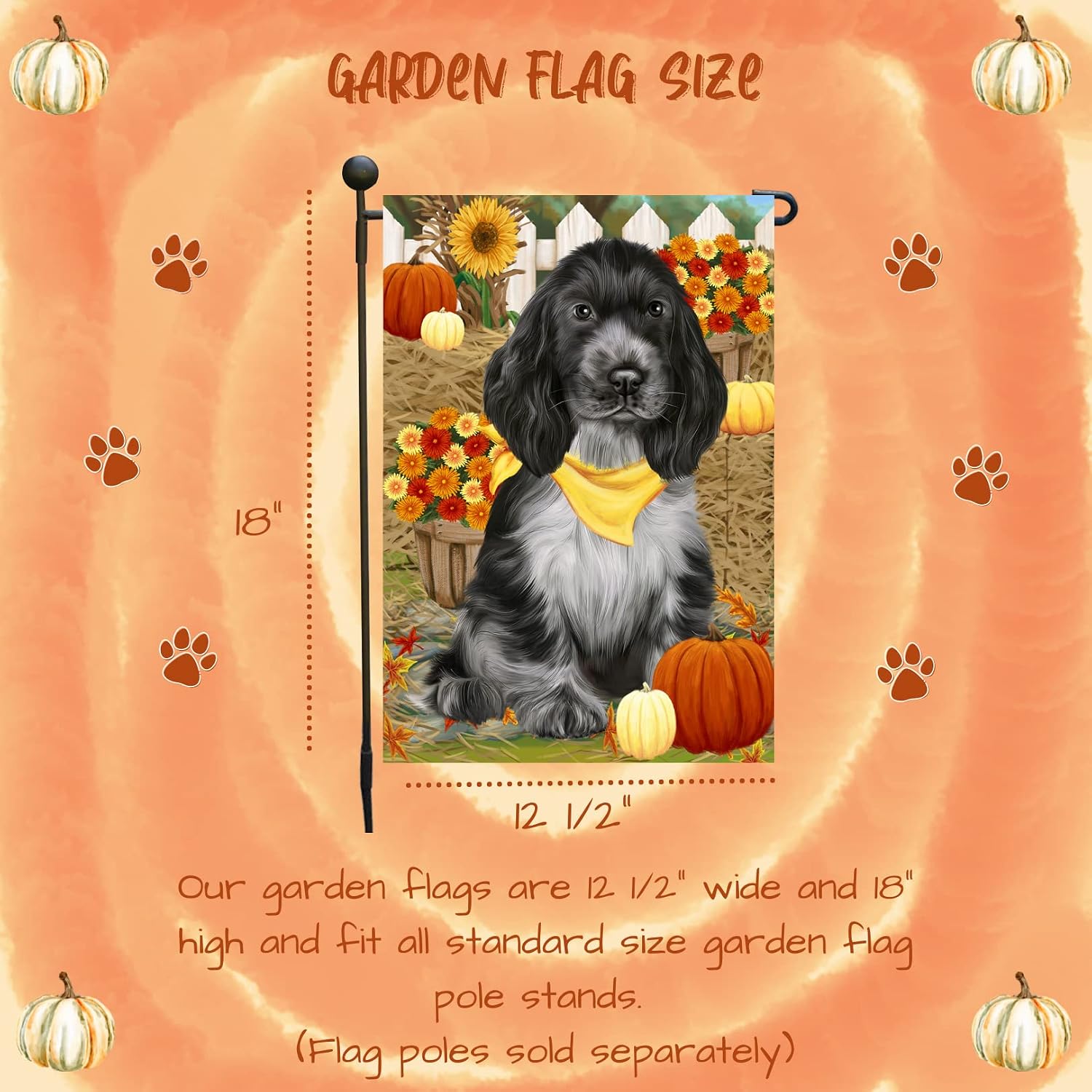 Rustic Farmhouse Cocker Spaniel Dog Garden Flag Fall Pumpkins Leaves Double Sided Autumn Yard Banner Mailbox Porch Entryway Outdoor Decoration Seasonal Thanksgiving Gift for Spaniel Lovers 12.5 x 18