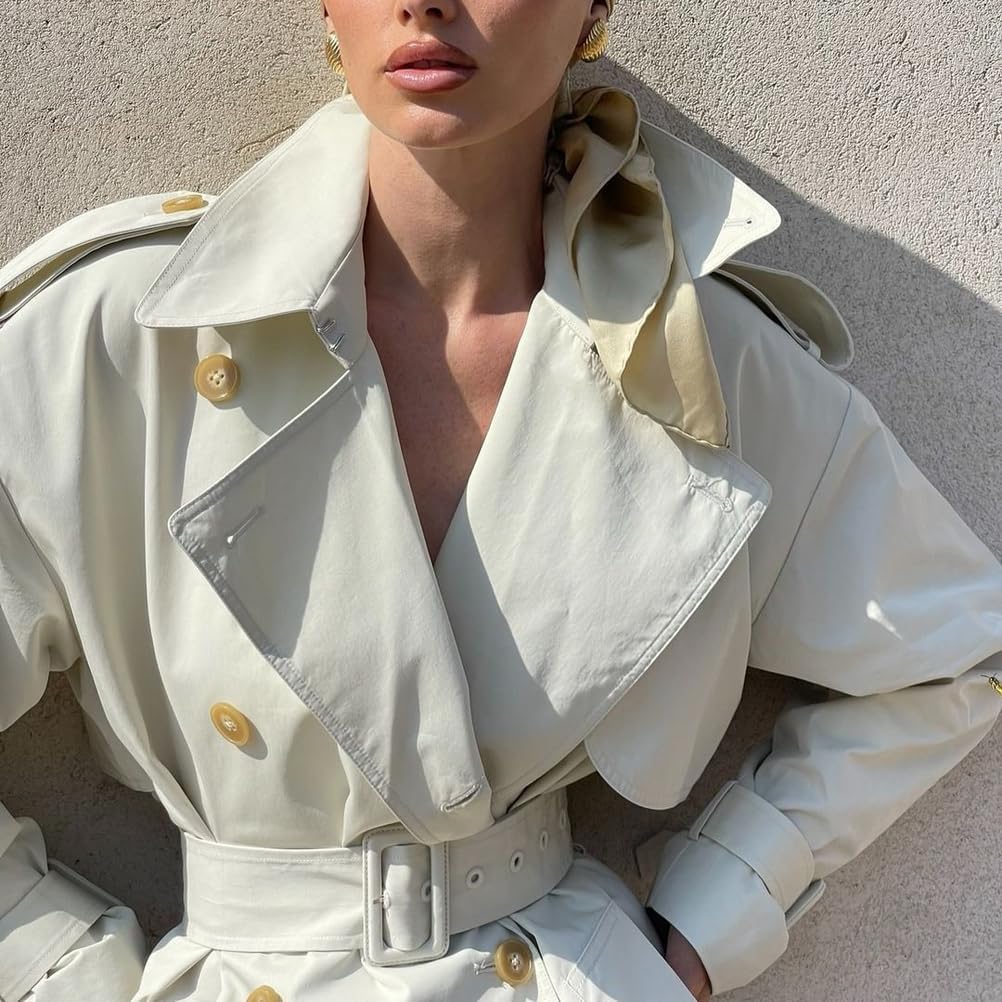 Women's Classic Lapel Windproof Oversized Long Trench Coat with Belt Retractable Cuffs