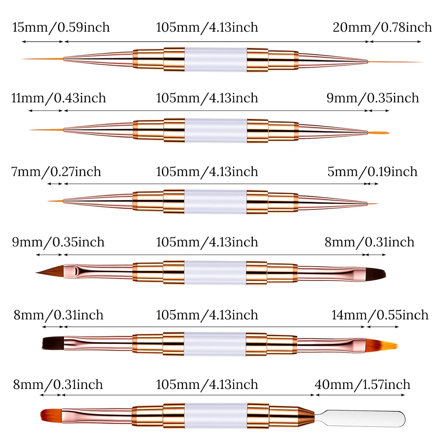 6 Pcs Design Brushes for Nail Art, Acrylic Double-Ended Nails Designs Brushes Gel Polish Nails Art Brush Liner Brush and Nail Dotting Pen for Details Ombre 3D Drawing Design DIY Manicures Salons