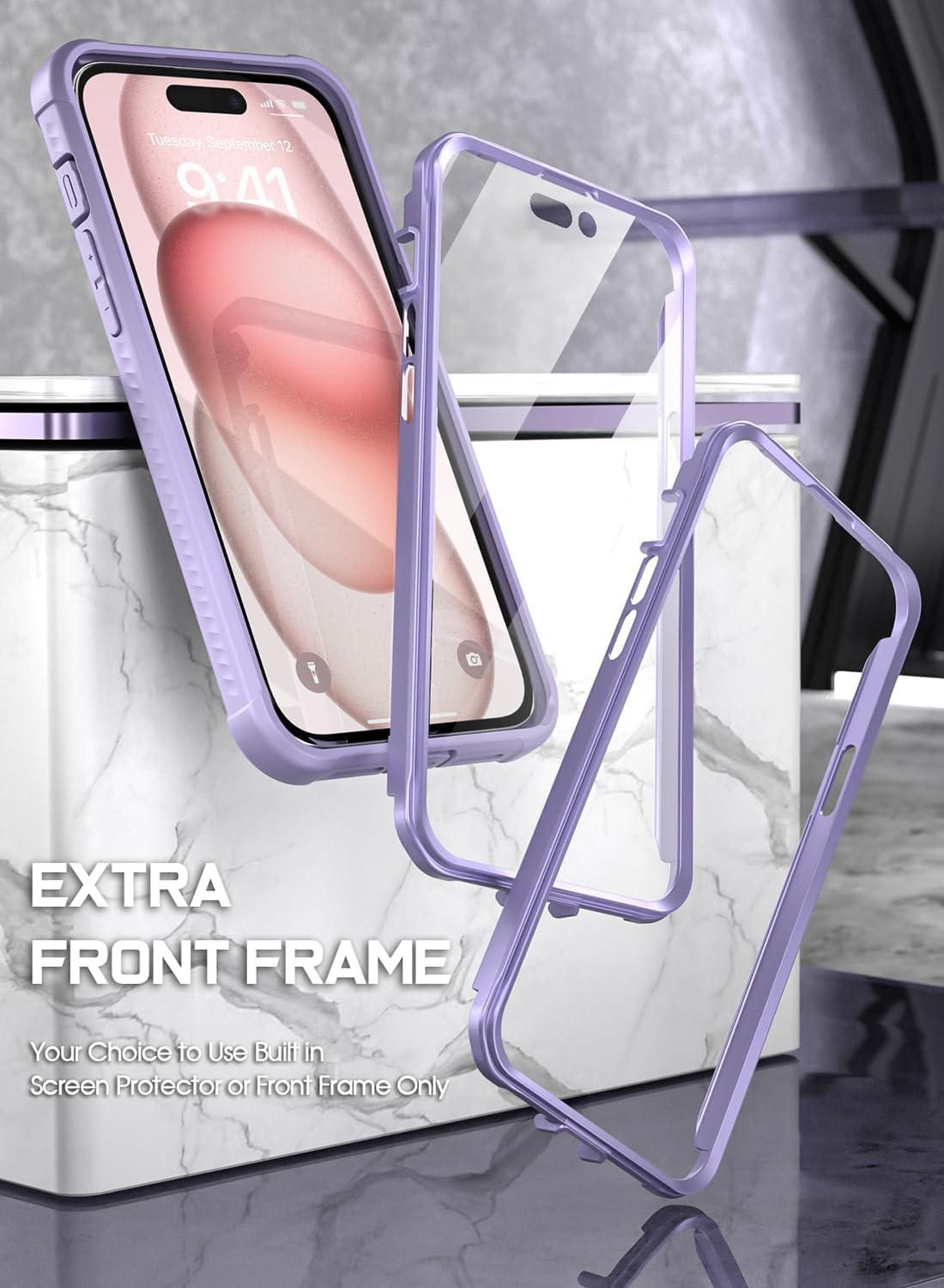 Poetic Guardian MagPro Case for iPhone 15 Plus 6.7 Inch,[Compatible with MagSafe][20 FT Mil-Grade Drop Tested] Full-Body Shockproof Rugged Clear Cover with Built-in Screen Protector, Purple/Clear