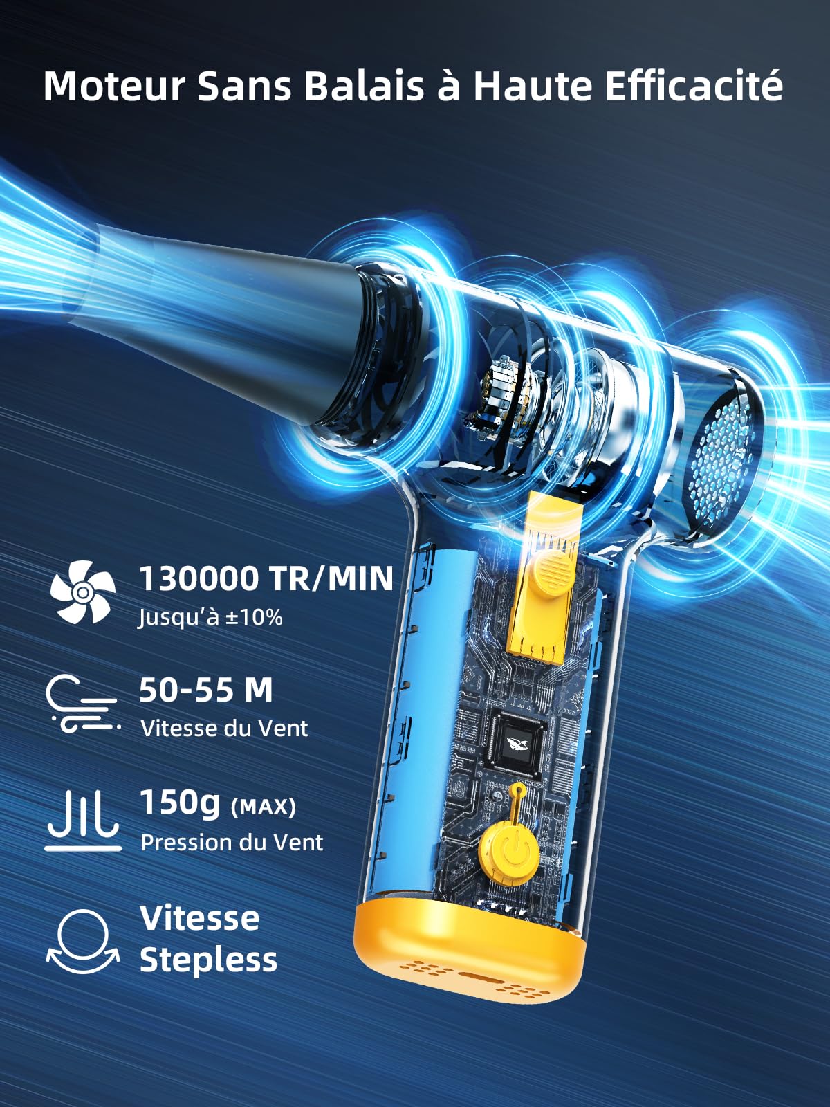 Smiling Shark Souffleur Air Comprimé, JF-01 PRO Vitesse Variable 130000TR/Min Dépoussiérant Puissants Électrique avec Lumières LED, Turbo Ventilateur Portable pour Cooling/PC/Clavier/Voiture