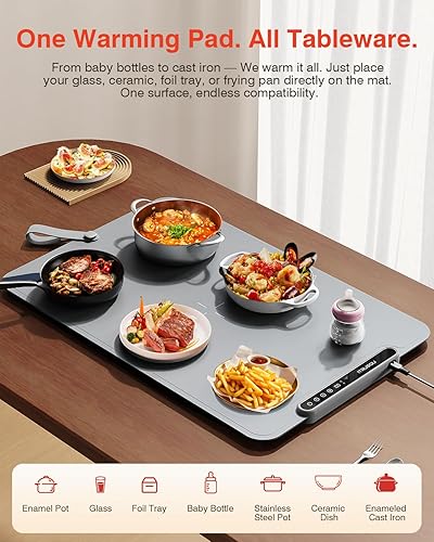 Miniatura 5 de Tapete de calentamiento eléctrico para alimentos, con temporizador de 1 a 99 horas, 7 ajustes de temperatura, calefacción patentada de superficie