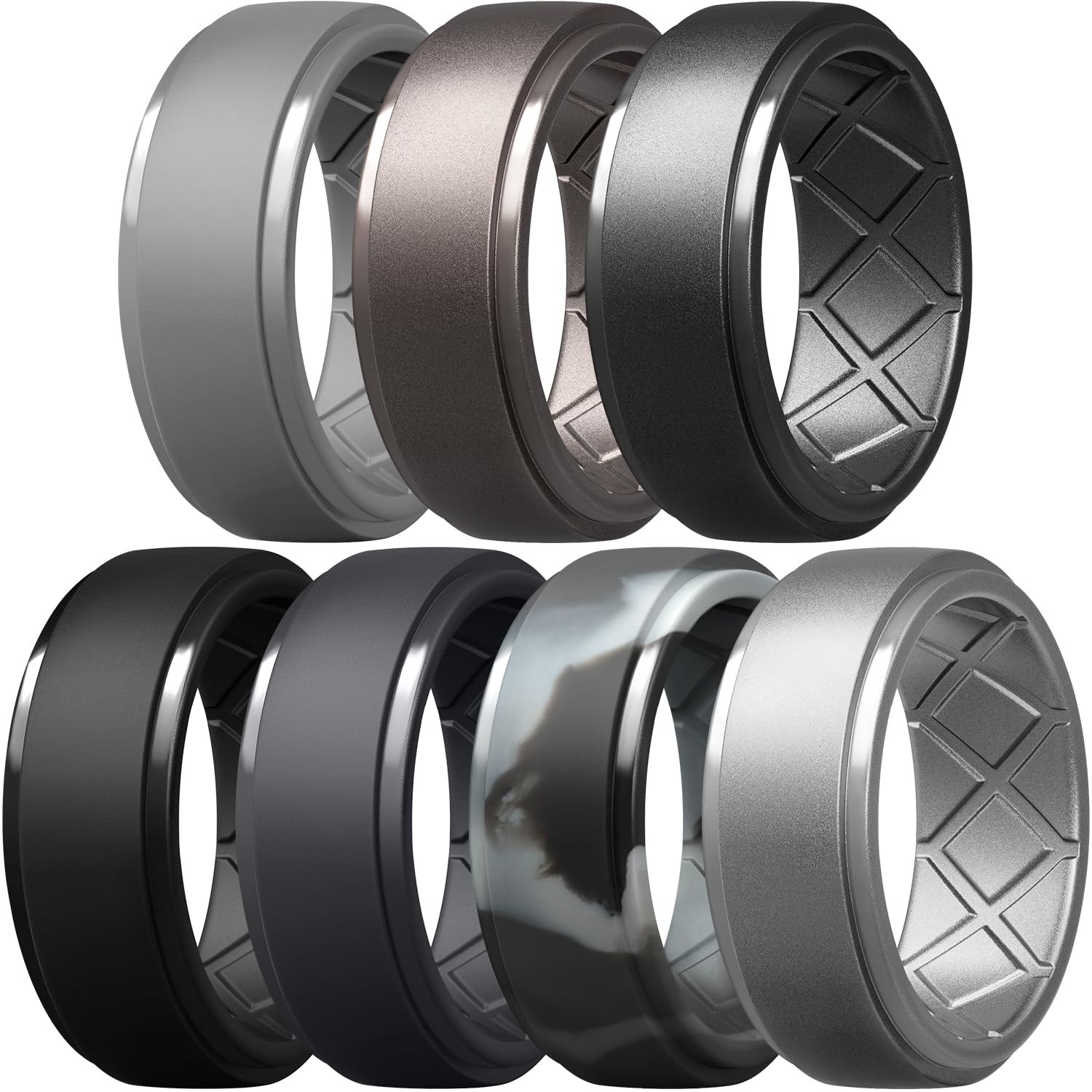 Egnaro Men's Silicone Rings 10mm Wide 2.5mm Thick Rubber Wedding Bands, Multipack 1/4/7 Breathable Comfort Fit For Workout