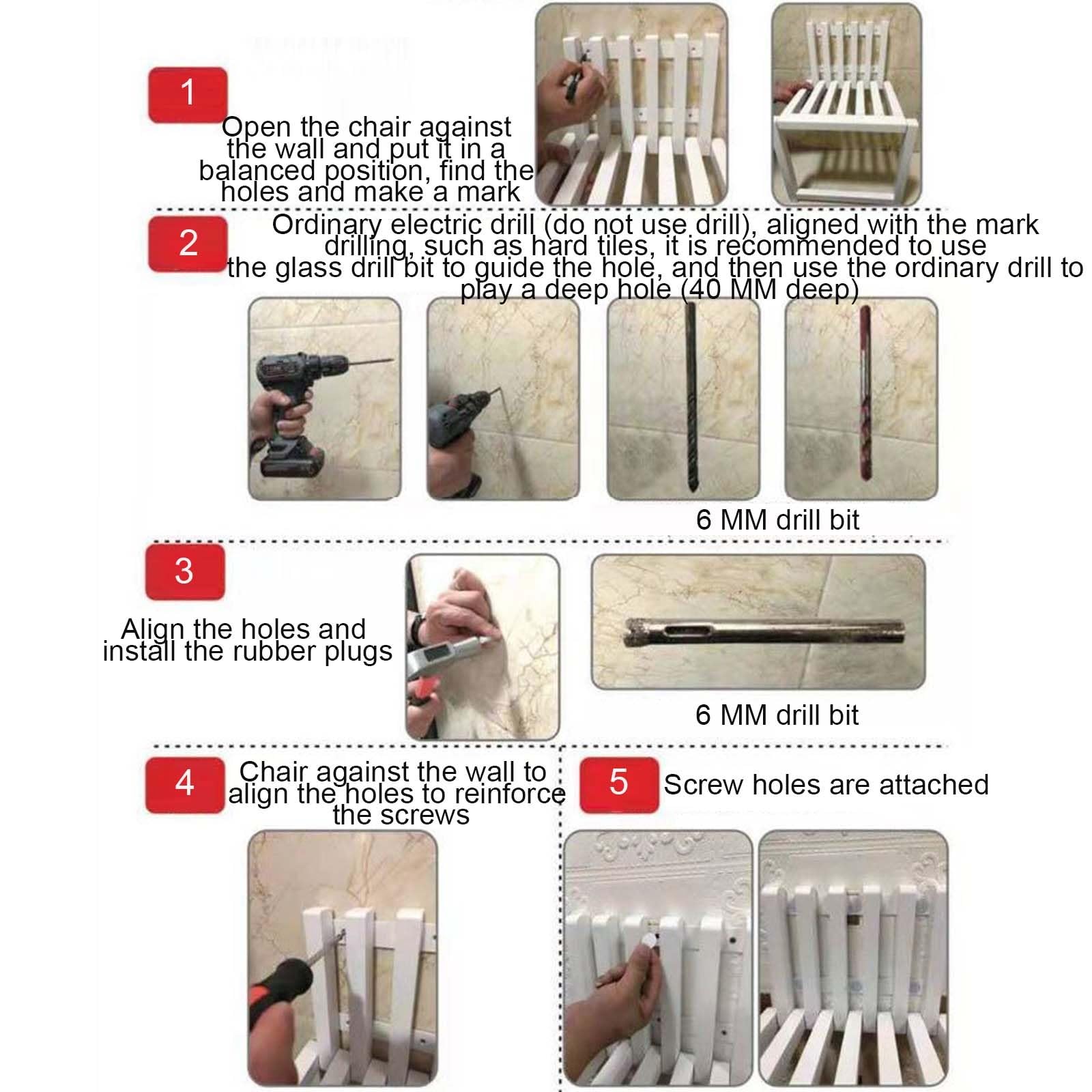 Sedia Pieghevole da Parete da 35/42 Centimetri Sgabello Pieghevole Sottile Invisibile in Legno da 4 Centimetri Sgabello Pieghevole Silenzioso for Cambio Scarpe A 90° Sgabello Più Largo Finitura Laccat