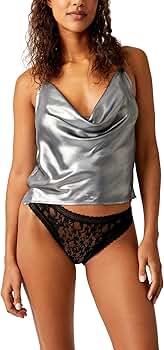 トップス (K07036) UN3D. HEM GATHER SH CAMISOLE Free People Sunset Shimmer Woven Cami Silver SM (Women's 4-6