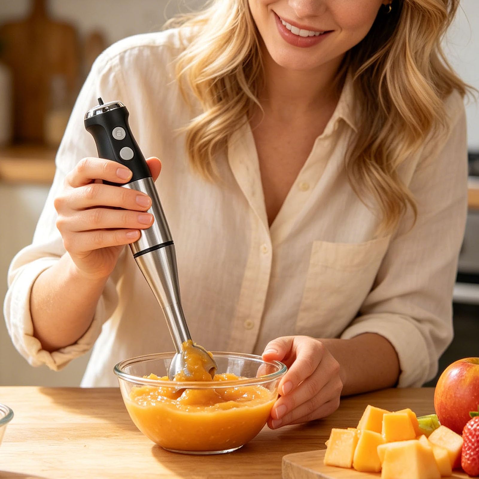 Naroote Batidora de Mano, Batidora Eléctrica Portátil para Frutas con 4 Cuchillas de Acero Inoxidable, Diseño Compacto, Batido sin Esfuerzo, para Batidos, Comida para Bebés y Sopas