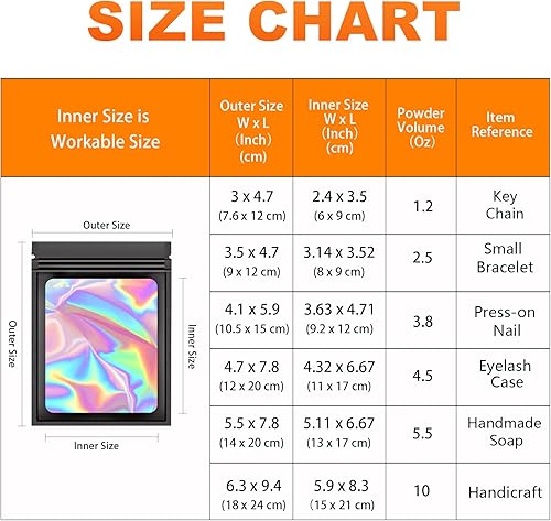 Miniatura 3 de 100 Piezas de Bolsas de Mylar resellables, Pequeñas Bolsas de Embalaje Holograma, Bolsas de Mylar a Prueba de Olores para Almacenamiento de