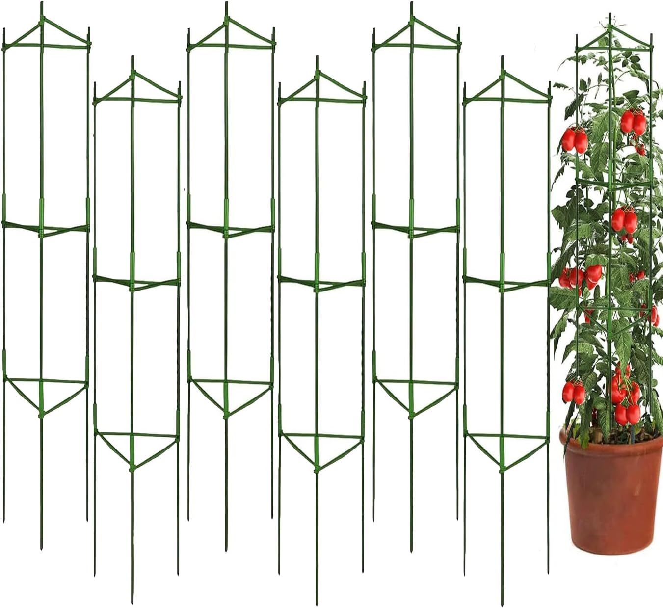 Moirsunt 6 Packs Tomato Cages Plant Cages Deformable Up to 48inch Garden Tomato Stakes Vegetable Trellis, Plant Supports Tomato Trellis for Vertical Climbing Plants Flowers Fruits