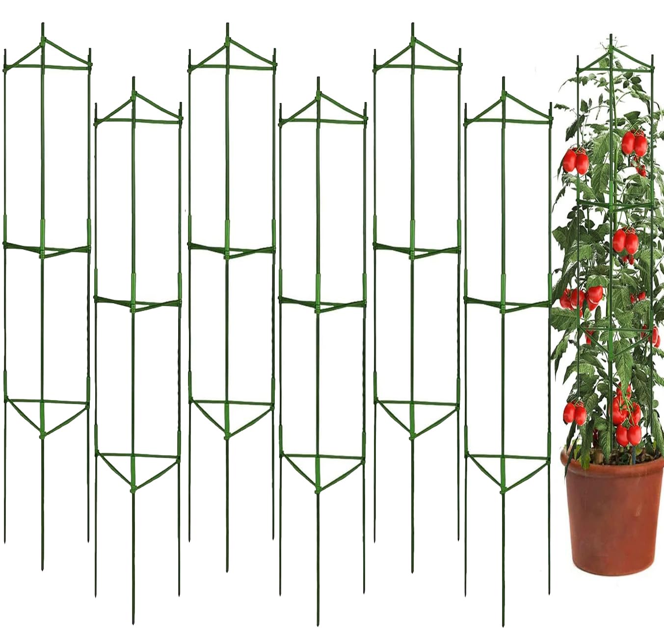 Moirsunt 6 Packs Tomato Cages Plant Cages Deformable Up to 48inch Garden Tomato Stakes Vegetable Trellis, Plant Supports Tomato Trellis for Vertical Climbing Plants Flowers Fruits