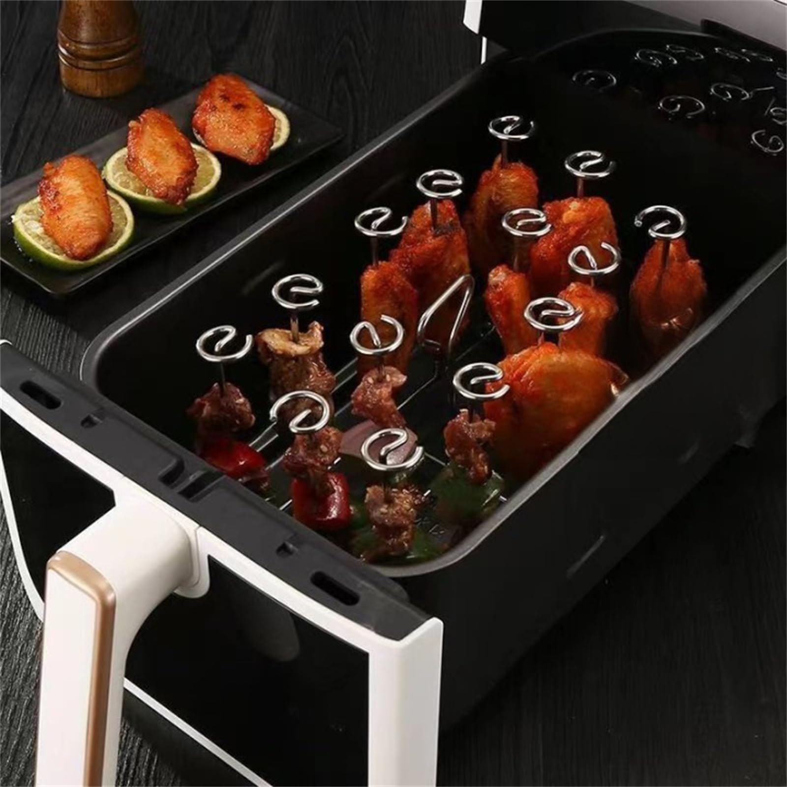 Air Fryer Barbecue Vertical: Soporte Redondo De 6 Pulgadas Para Brochetas, Acero Inoxidable 304. Incluye 12 Brochetas Y Guantes Anti-quemaduras