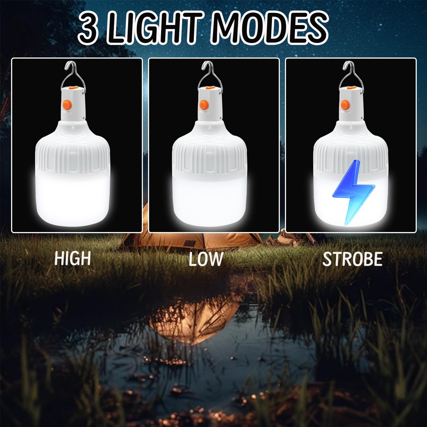 Lanterna LED Ricaricabile LIAISIMI Per Campeggio - 3 Modalit&agrave; Luminosit&agrave;, Impermeabile IPX4, 2 Pezzi