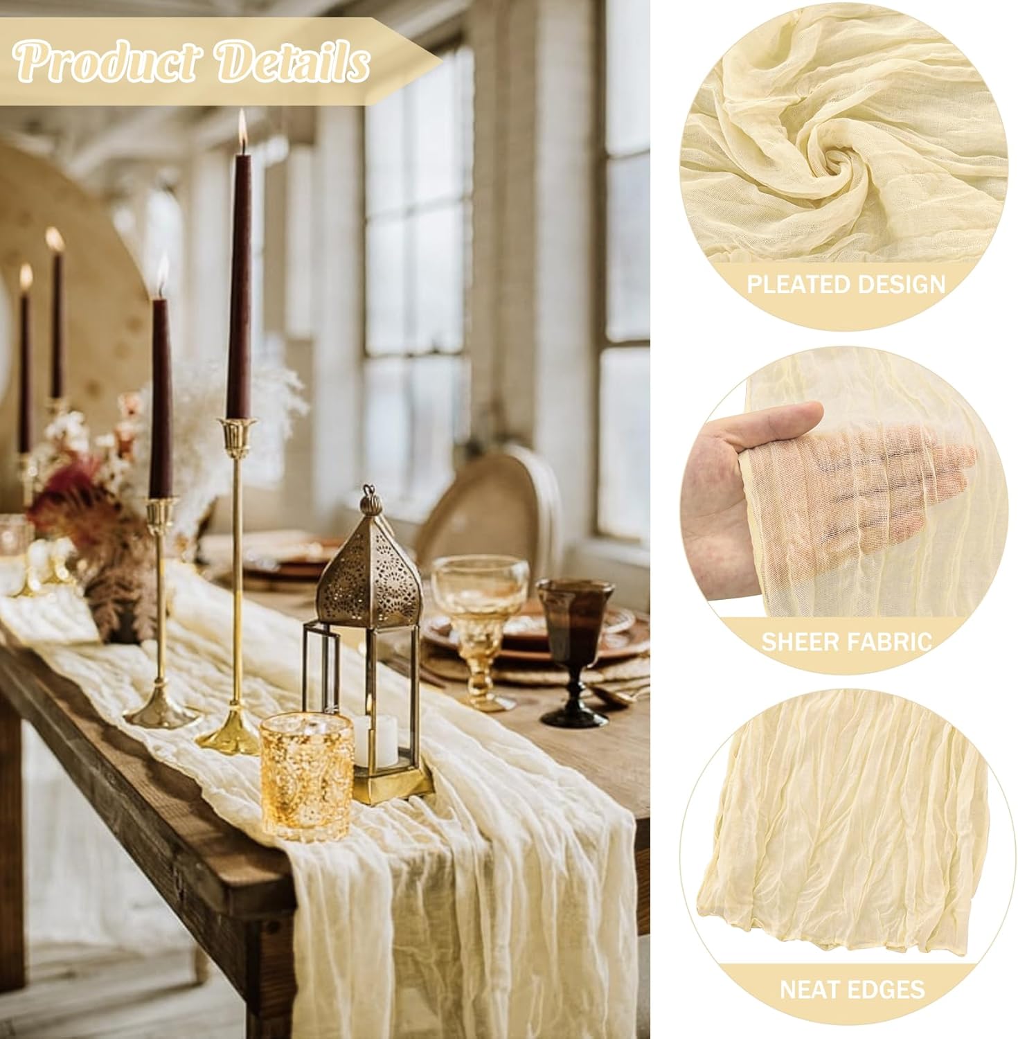 6 Pieces Bei Easter Spring Cheesecloth Table Runner Boho Gauze Fabric