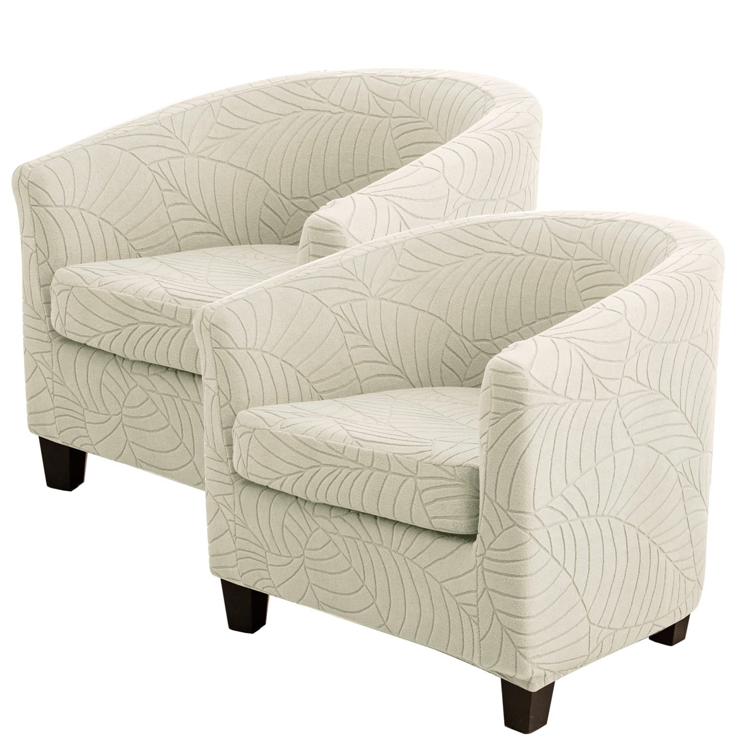 HACLEN Stretch Club Chair Slipcover with Cushion Cover, 2 Piece Barrel Chair Cover Removable Tub Chair Slipcovers Nonslip Armchair Covers (Beige,2 Set)