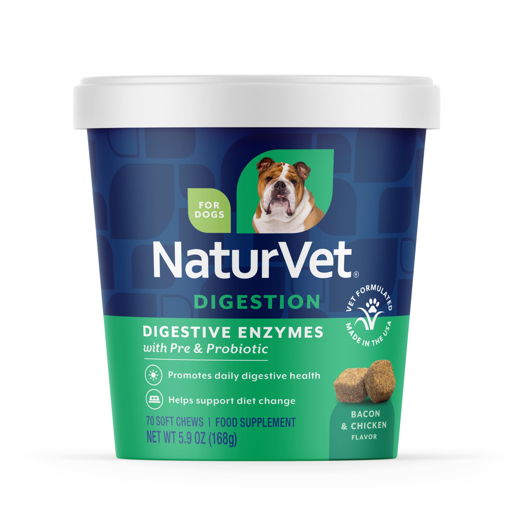 NaturVet – Digestive Enzymes - Plus Probiotics & Prebiotics – Helps Support Diet Change & A Healthy Digestive Tract – for Dogs (Soft Chews, 70 Count)