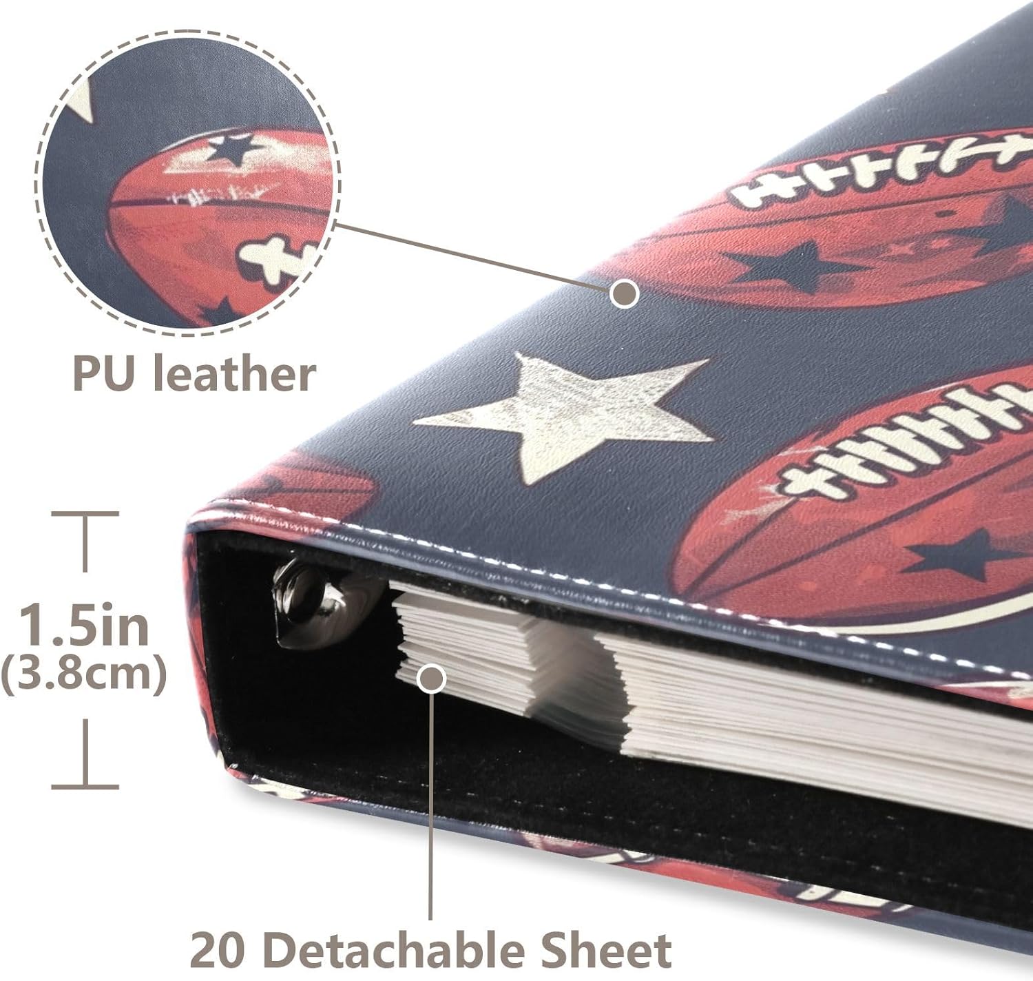ALAZA American Football Stars Vintage Large Photo Album Self Adhesive Leather Scrapbook Albums for 4x6 8x10 Pictures, 20 Sheets