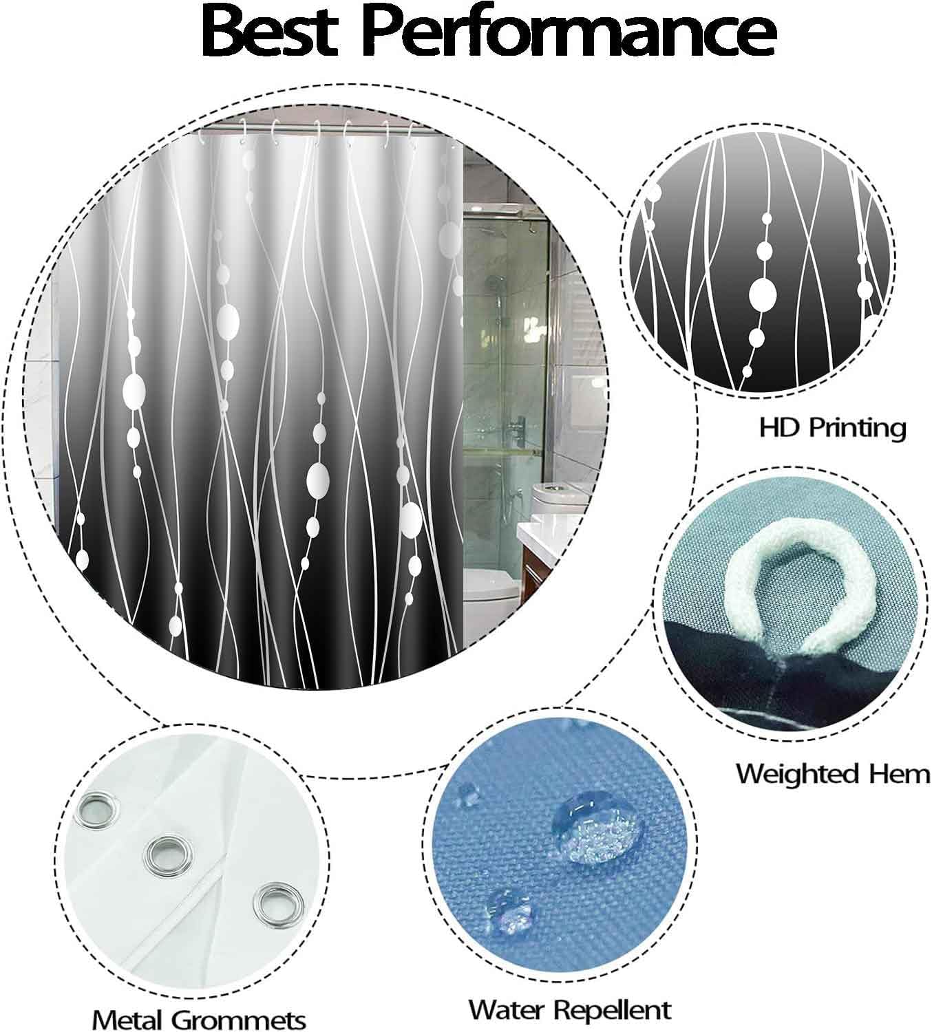 Black and Grey Ombre Shower Curtain Gradient Black Gray and White Striped Bathroom Curtain Decor Modern Abstract Geometric Mens Shower Curtains with 12 Hooks 72x72 Inch Washable