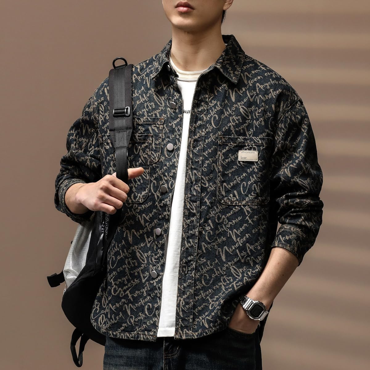 Men's Denim Shirt for Spring and Autumn, Vintage Casual Shirt Jacket for Men