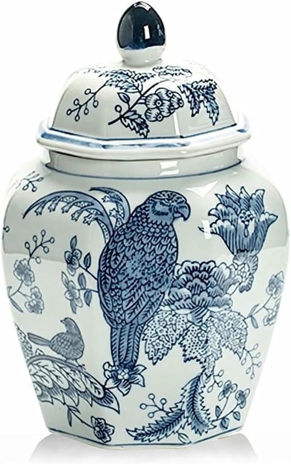 Ceramic Ginger Jar with Lid, Chinese Style Octagonal Ginger Jar, Decorative Vase for Home Decor Storage Jar-