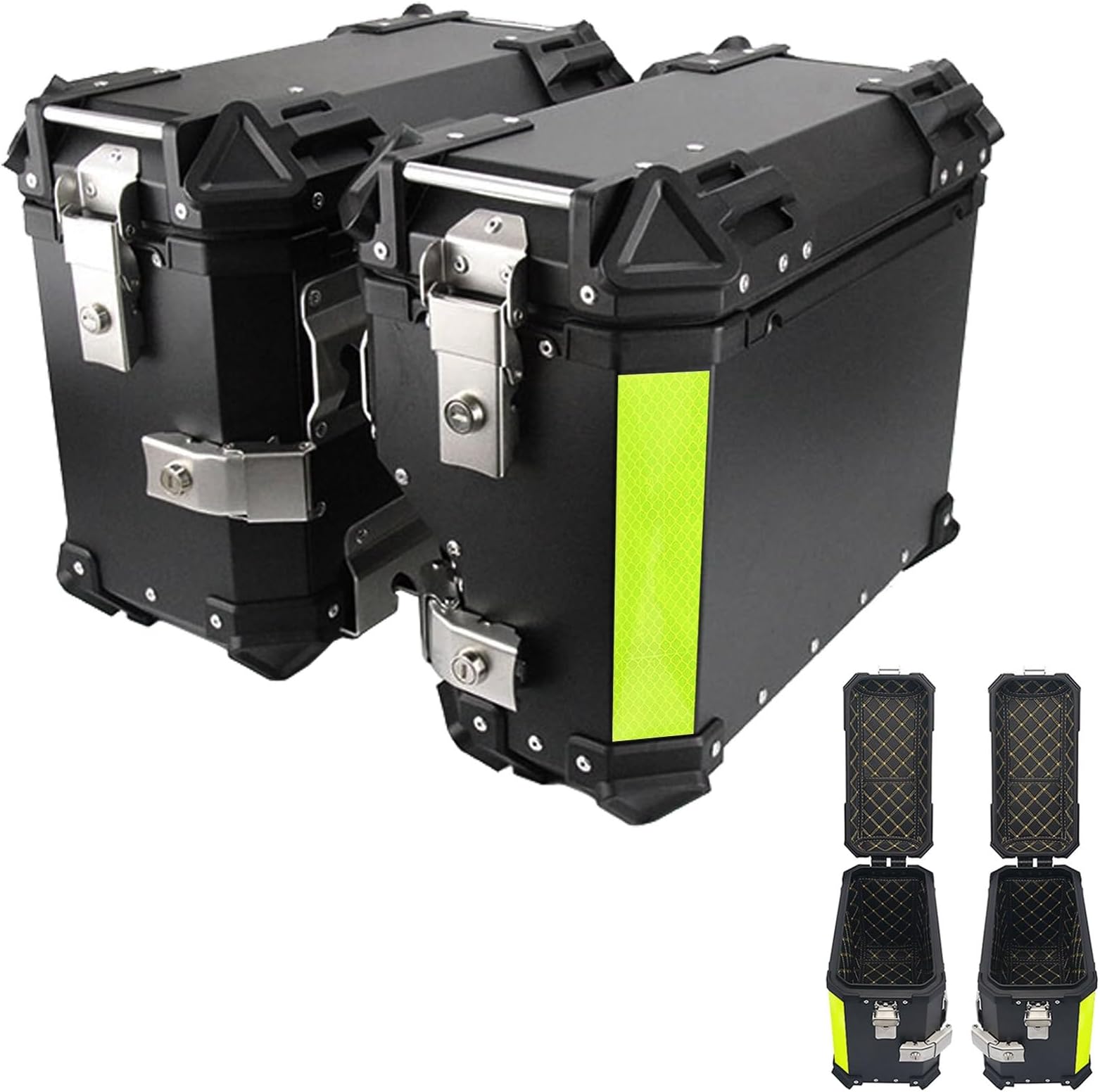 Motorcycle Side Case,Aluminum Side Cases for Motorcycle,38 L Motorbike Hard Side Saddlebag Box Trunk Tour panniers,1 Pair Black/Silver(Black,6.6x17.7x14.5 in)