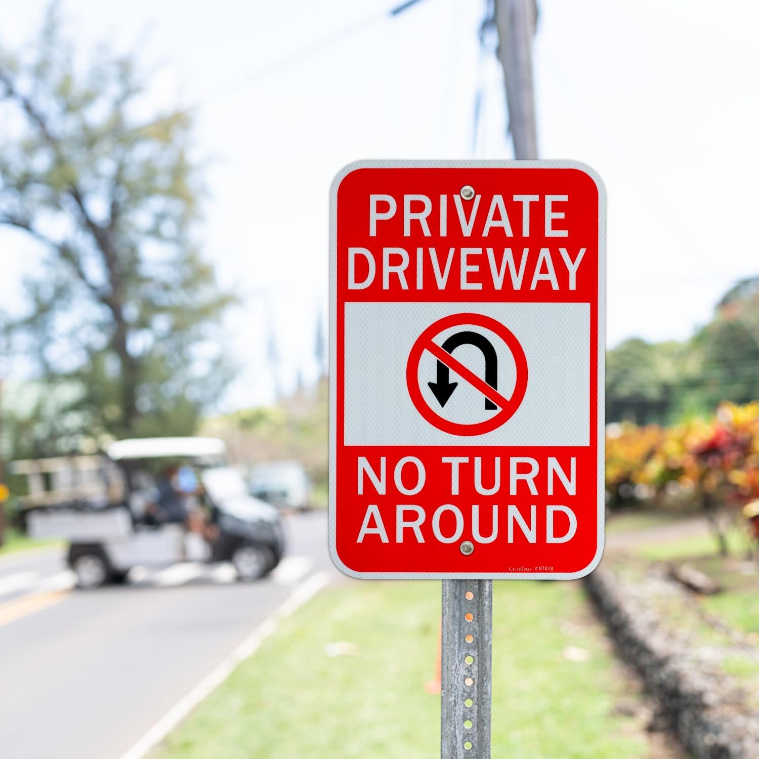 GicnKeuz Large Private Driveway No Turn Around Sign, 18x12 Inches Private Drive Sign, Engineer Grade Reflective Aluminum, Fade Resistant/Waterproof, Indoor or Outdoor Use (2-Pack)