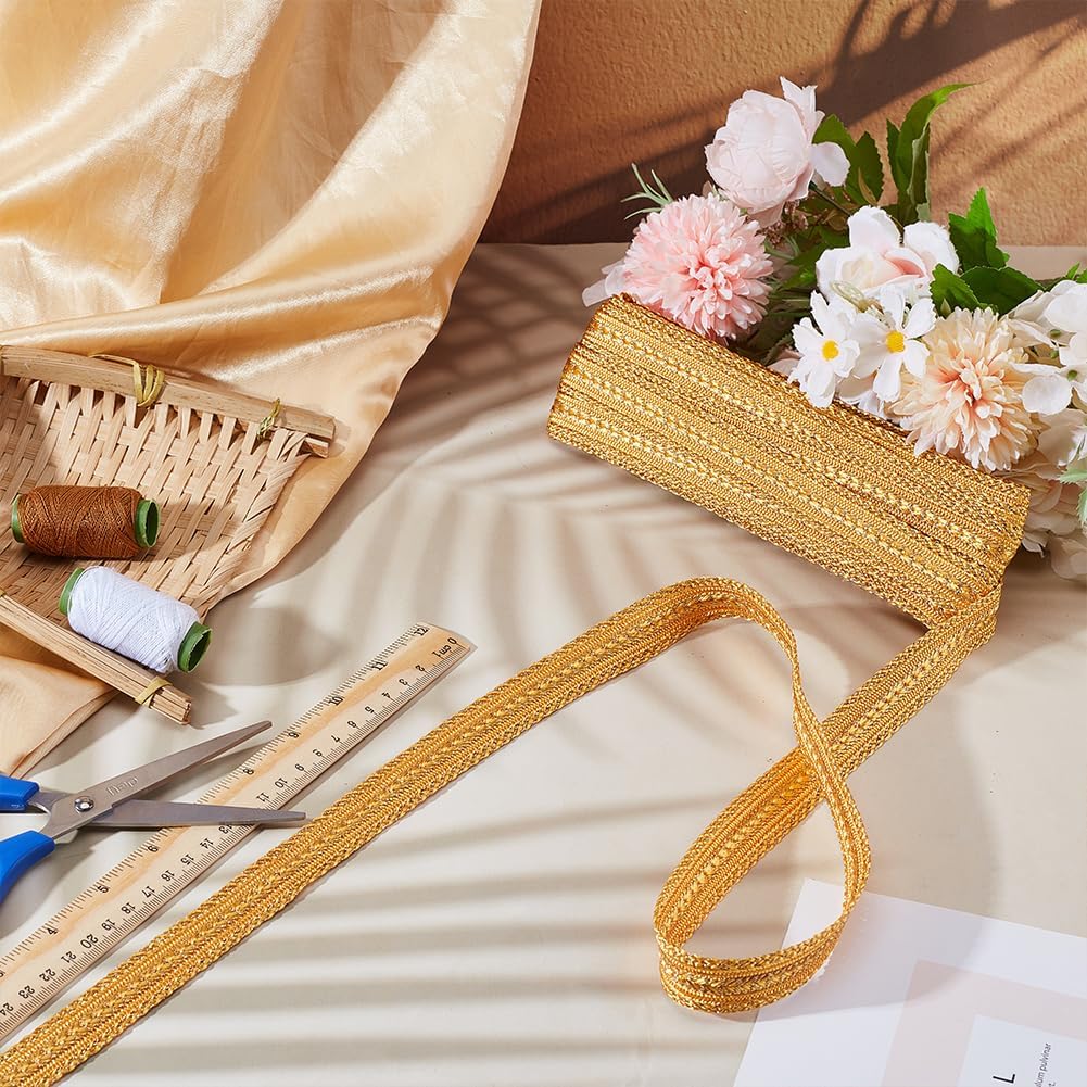 MAYJOYDIY 10 Yards Gold Metallic Braid Trim, 0.8 Inch Military Bullion Trim, Jacquard Decorative Webbing Ribbon for Sewing, Costumes, Bags, Curtains & DIY Craft Projects