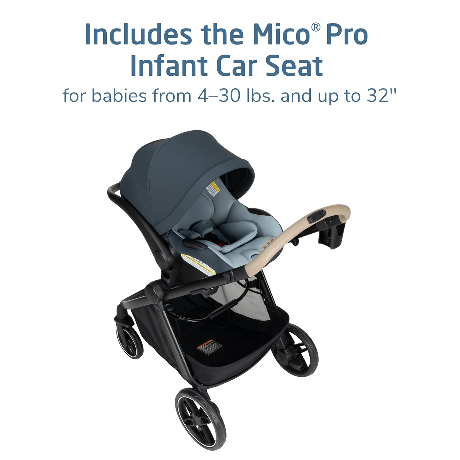 Maxi-Cosi Zelia Pro 5-in-1 Travel System with Mico Pro Infant Car Seat, Baby Stroller Combo, Reversible Seat, Large Wheels, Adjustable Handle, Newborn to Toddler, Lightweight, Seascape