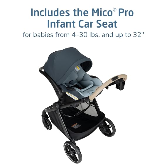 Maxi-Cosi Zelia Pro 5-in-1 Travel System with Mico Pro Infant Car Seat and Baby Stroller Combo, Reversible Seat, Large Wheels, Adjustable Handle, Newborn to Toddler, Lightweight, Seascape