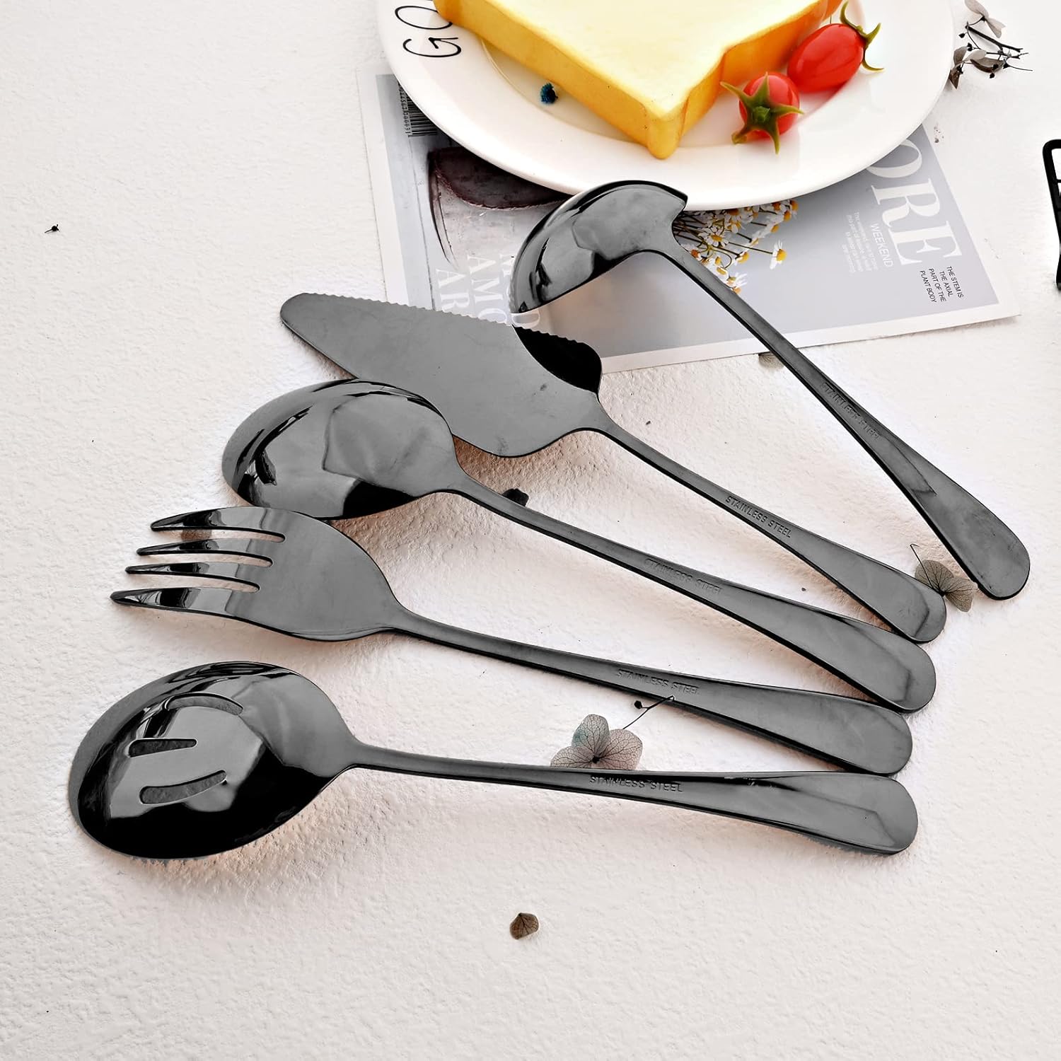 20pcs Hostess Basics Serving Utensils, Buffet Serving set, Stainless Steel Fork Tablespoons For Home Chef Commercial Use Buffet Breakfast Dinner Set - Mirror Black