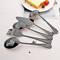 Vista 4 de Juego de cubiertos de acero inoxidable para anfitriona, 5 piezas, utensilios de servir negros, incluye servidor de pasteles, cuchara ranurada