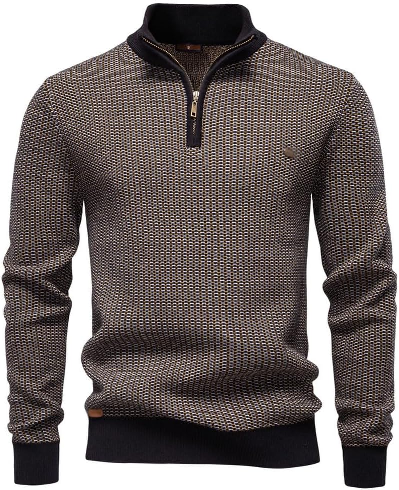 Men's Thick Sweater Men's Half Zipper Stand Up Collar Business Casual Sweaters Men