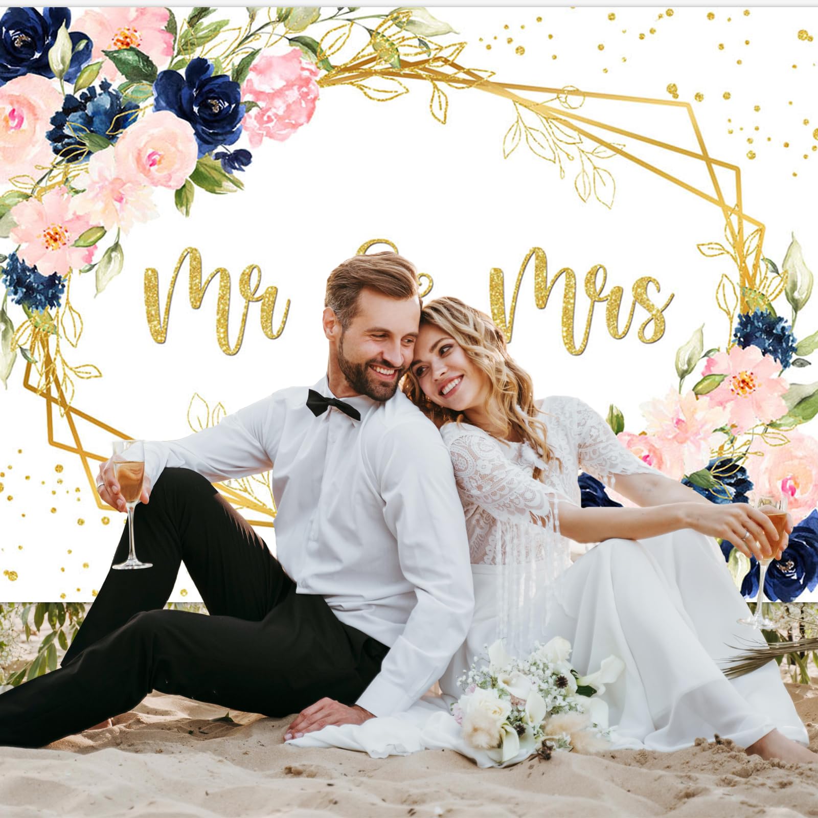 Amazon.com : Avezano Mr and Mrs Backdrop Navy and Blush Wedding Party  Background Navy Blue and Blush Pink Gold Geometric Floral Engagement Future  Mr and Mrs Wedding Backdrops for Photoshoot (7x5ft) :