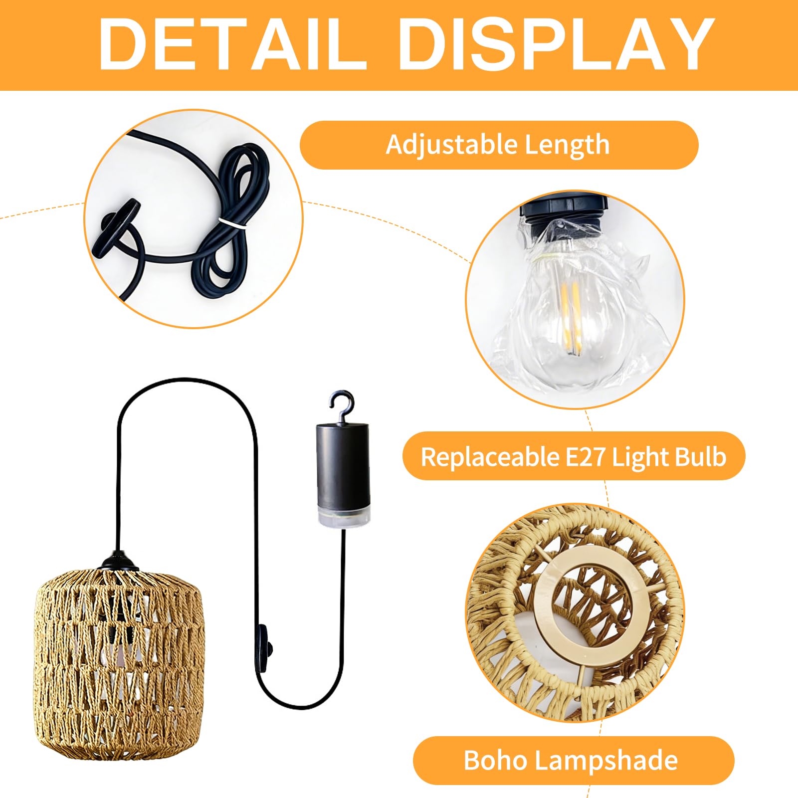 Suspension Luminaire,2 Pièces Suspensions en Rotin,Lampe Suspendue avec Télécommande,Lampe Suspension Rétro,Rotin Insert Suspension,pour l'intérieur,l'extérieur,le Jardin,le Balcon