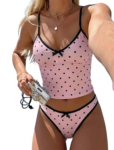 ZAFUL Womens Tankini Swimsuits Tummy Control High Cut Bow Decor Bathing Suits Two Piece Bikini Sets
