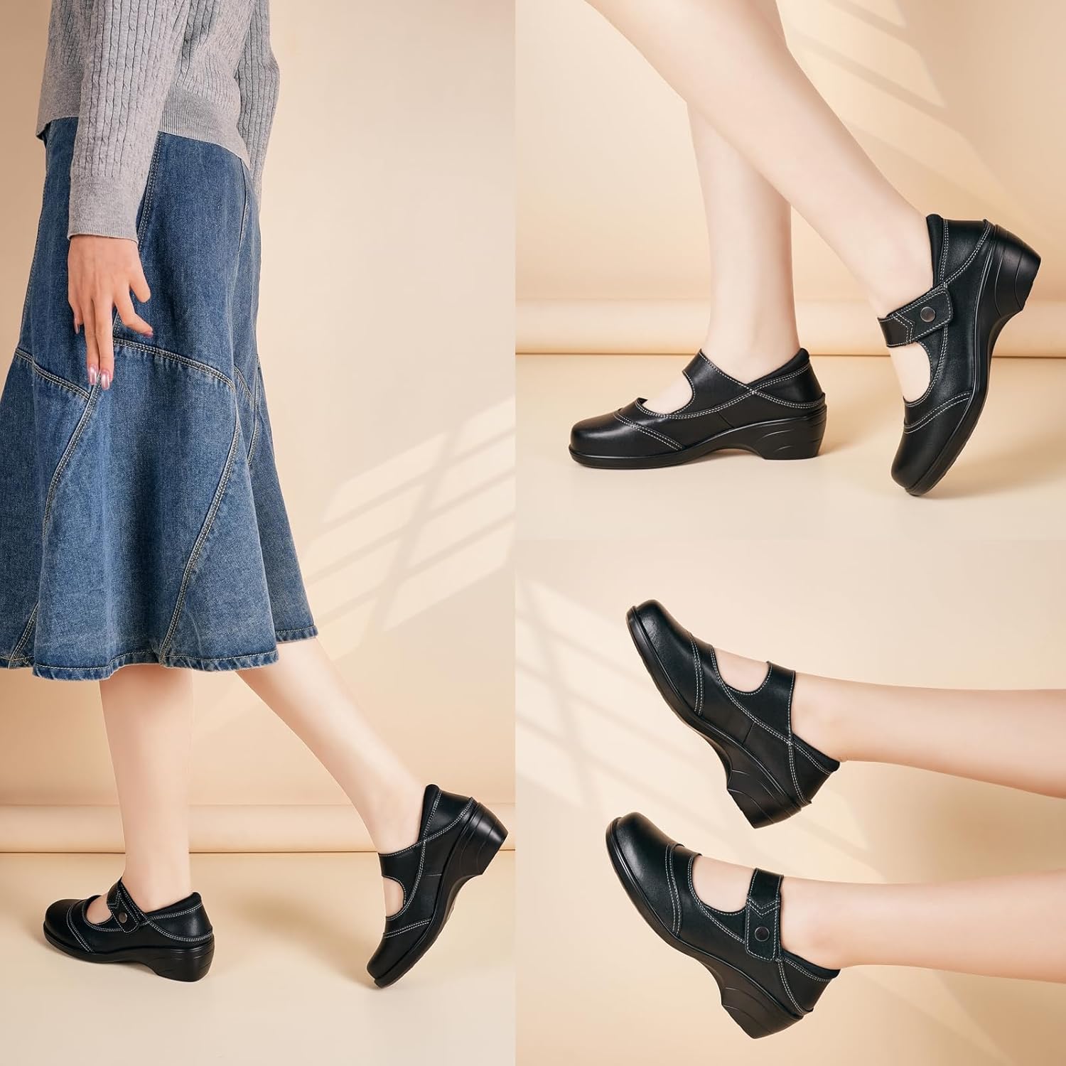 HJJ Mary Janes for Women Arch Support Round Toe Ankle Strap Pumps Memory Foam Comfort Dress Shoes - Image 2