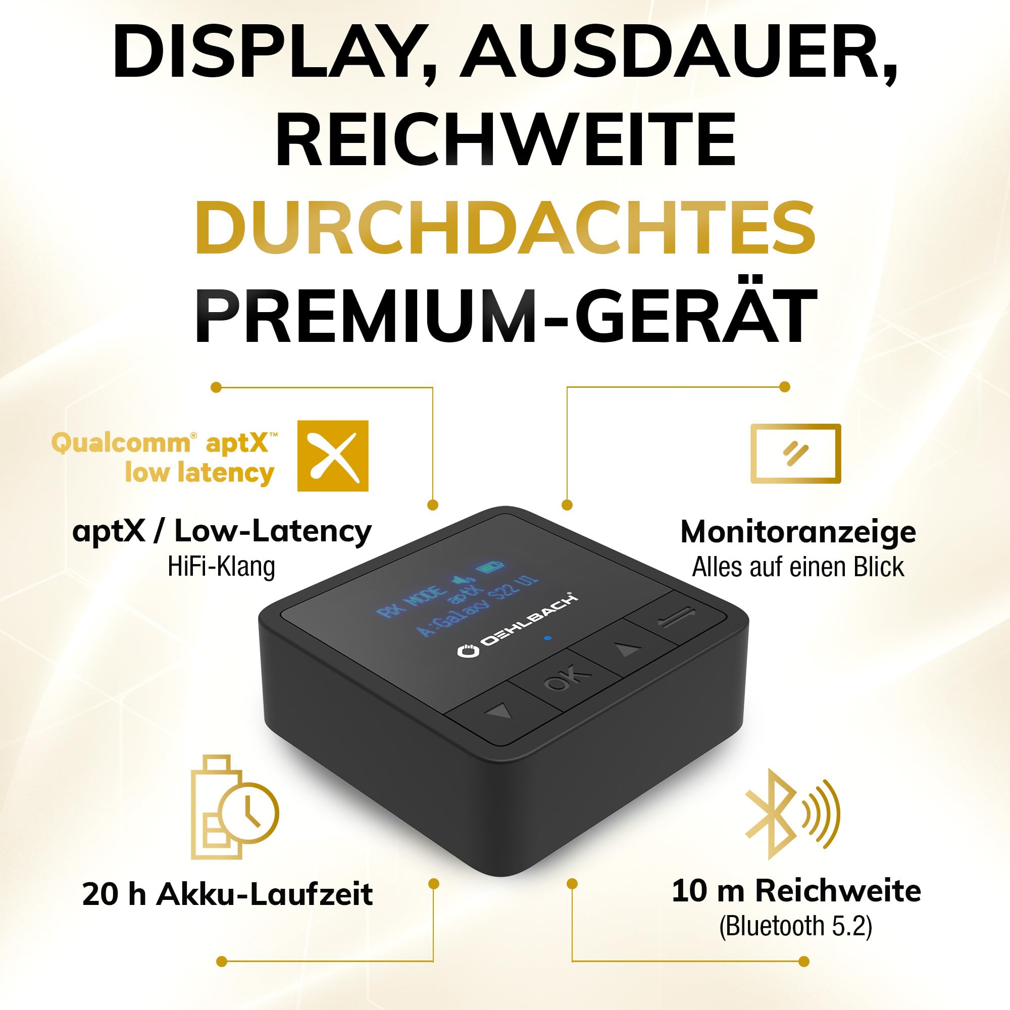 OEHLBACH D1C6054 Receptor de música Bluetooth 10 m Negro