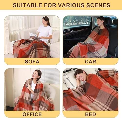 Miniatura 8 de Manta de lana merina, gruesa, cálida y suave, grande de 55 x 83 pulgadas, 1.5 libras, manta de lana con flecos a la rodilla para sofá, cama, viajes