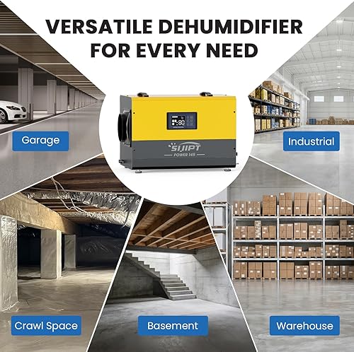 Miniatura 7 de Deshumidificador comercial con bomba, deshumidificadores Sijipt de 145 pintas para sótano, deshumidificador industrial con manguera de drenaje para